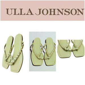 Ulla Johnson Olive Green Studded Sandals Size 9.5US Square Toe Crisscross Strap